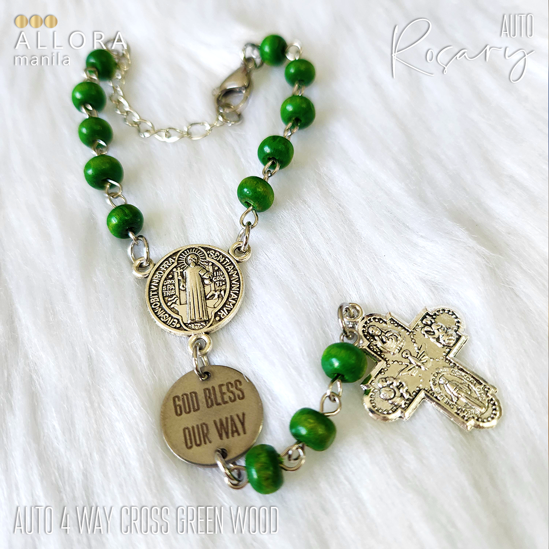 Auto Rosary / Wood / 4 way Cross