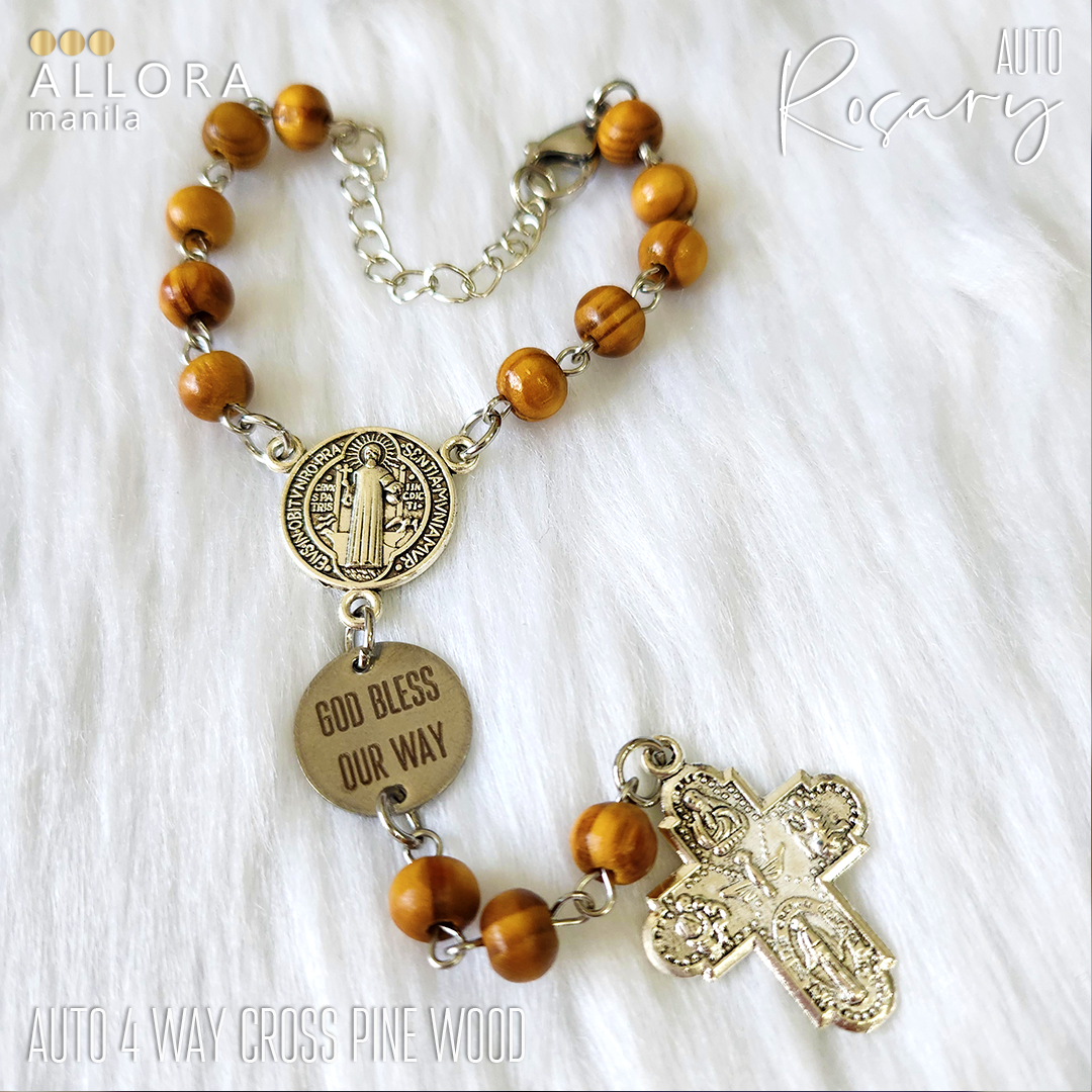 Auto Rosary / Wood / 4 way Cross