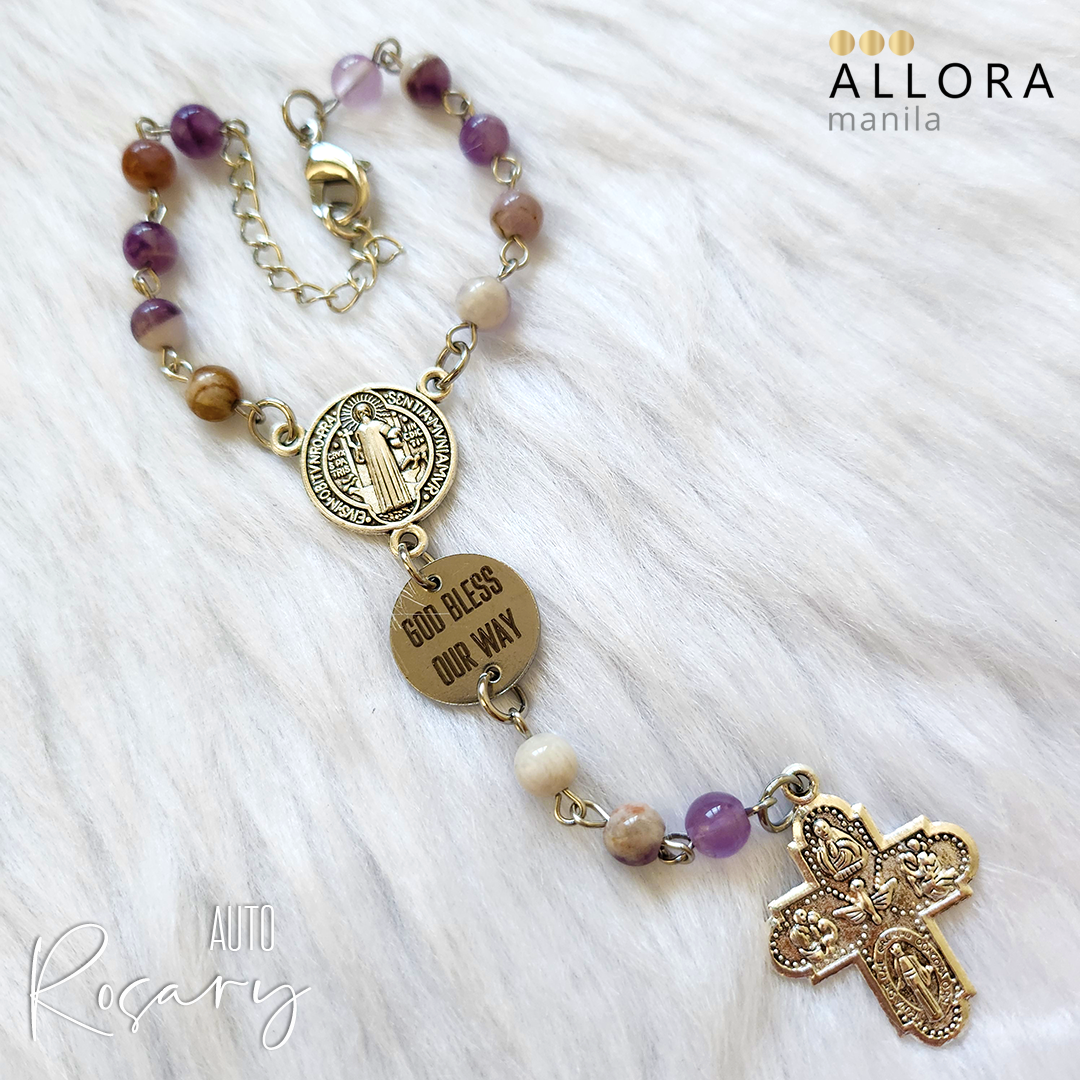 Auto Rosary / Stones / 4 way Cross